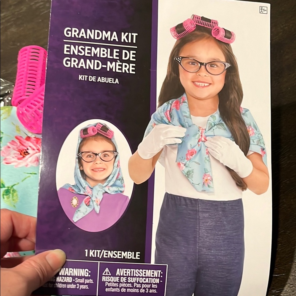 Grandma Costume Kit with Floral Scarf and Hair Rollers